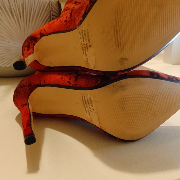 Fashion Nova Red Snake Print Over the Knee Boots - Picture 5 of 8